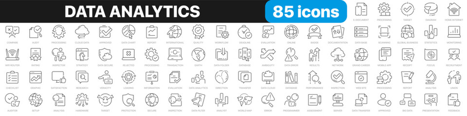 Aufkleber - Data analytics line icons collection. Processing, statistics, information, analysis, graphic icons. UI icon set. Thin outline icons pack. Vector illustration EPS10