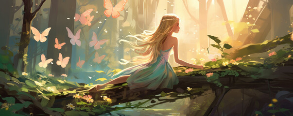  beautiful fairy in magical forest illustration