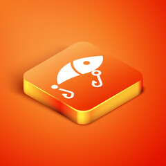 Sticker - Isometric Fishing lure icon isolated on orange background. Fishing tackle. Vector