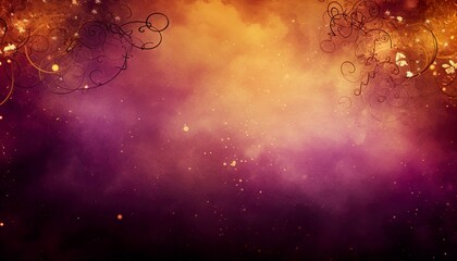Wall Mural - Fantasy orange and violet, purple nebula glowing and morphing into space. Vintage elements and fine lines transforming this galaxy pattern into a unique cosmic background.