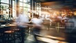 © Onchira - Blurred customers walking fast move ment in coffee shop or cafe restaurant, light cream, Blurred restaurant background with some people and chefs and waiters working