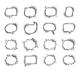 Wall Mural - Comic speech bubbles. Comic dialogue on halftone shadows. Dots. Comic chat shouting.