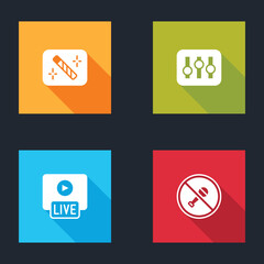 Sticker - Set Photo retouching, Sound mixer controller, Live stream and Mute microphone icon. Vector