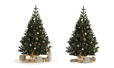 christmas tree with gifts on white background