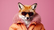 cunning fox in a leather jacket. generative AI,