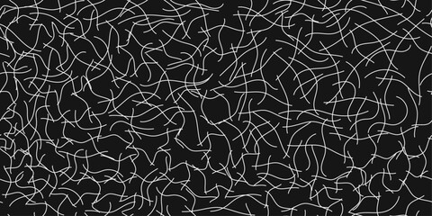 Fototapete - White curved sticks on a black background. A pattern of randomly placed sticks. For print and stylish design.