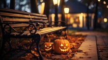 Scary Pumpkin Lantern Under Chair