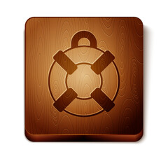 Poster - Brown Lifebuoy icon isolated on white background. Lifebelt symbol. Wooden square button. Vector