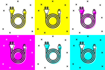 Poster - Set Electric plug icon isolated on color background. Concept of connection and disconnection of the electricity. Vector