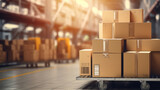 Cardboard box packages on trolley. Logistics and distribution service