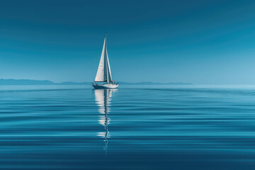  Sailing Adventure: Isolated Sailboat on Blue Water and Sky, Generative AI