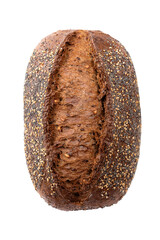 Wall Mural - PNG, Dark rye bread with poppy seeds, sesame seeds, and others. Isolate on a white background.