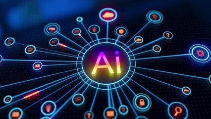 Artificial intelligence (AI) and machine learning concept. Abstract technology background in blue color.