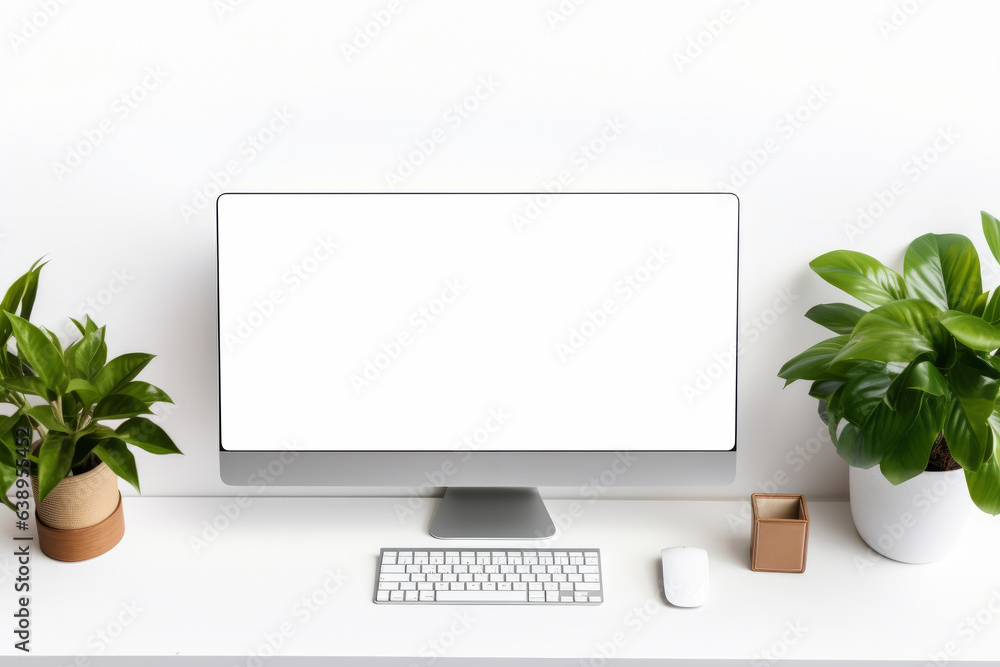 Beautiful background with a modern computer on a desk with a blank ...