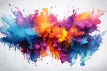 A Rainbow Watercolor Splash Banner Background Of White, Abstract, Colorful Art, Illustration, Paint, Ink, Holi, Texture, Design, Brush, Spot, Grunge, Drop, And Splatter.