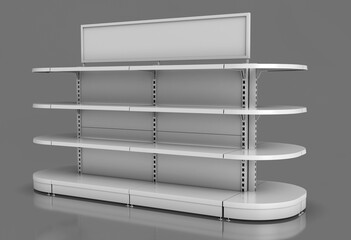 Wall Mural - Trade display showcase with metal shelves with topper. 3d illustration