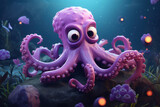 Fototapeta Dziecięca - Cartoon character purple pink octopus 3d illustration for children generative ai