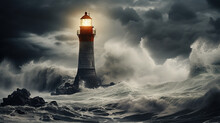 Beacon Amidst Chaos, Lighthouse Enduring the Fury of Crashing Waves