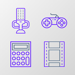 Sticker - Set line Play Video, Calculator, Gamepad and Microphone icon. Vector