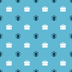 Sticker - Set Life insurance with shield and Briefcase on seamless pattern. Vector