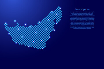 Wall Mural - United Arab Emirates map from futuristic blue checkered square grid pattern and glowing stars