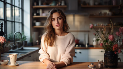 Wall Mural - Portrait of a young girl in the kitchen