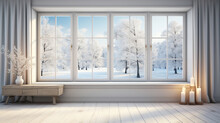 Minimalist Winter, Scandinavian Charm With A Window On A White Canvas. Generative AI