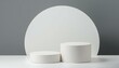 © Pikbundle - Display podium wood gray minimal product backdrop, white blank product podium scene isolated on background