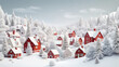 Red and white snowy village in winter background for the Christmas