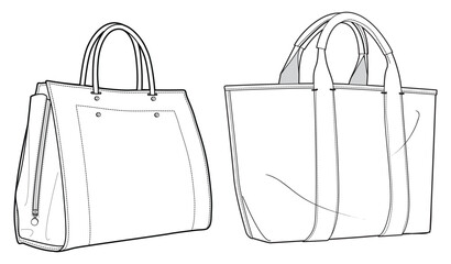 tote bag flat sketch fashion illustration drawing template mock up, canvas tote bag cad drawing. car