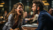 © AS Photo Family - Business woman and man colleagues disputing arguing at corporate office meeting, mad angry shocked female employee disagree with coworker blaming for bad work, conflict and rivalry at workplace.