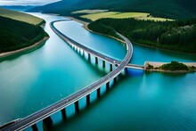 Aerial Photograph Capturing A Majestic Cross-sea Bridge Spanning The Horizon