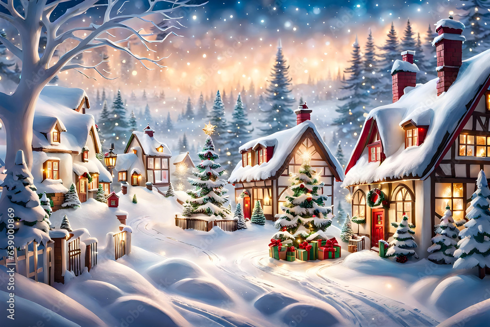 Capture the magic of a winter wonderland with a snowy village scene AI ...