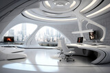 Fototapeta Młodzieżowe - Generative ai. Futuristic office interior. High quality photo