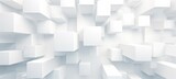 Abstract geometric white bright 3d texture wall with squares and square cubes background banner illustration with glowing lights, textured wallpaper