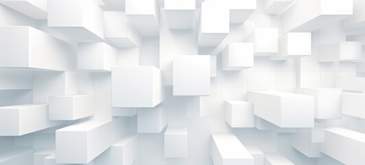 Poster - Abstract geometric white bright 3d texture wall with squares and square cubes background banner illustration with glowing lights, textured wallpaper