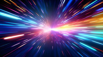 Wall Mural - Light speed, hyperspace, space warp background. colorful streaks of light gathering towards the event horizon.