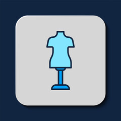 Sticker - Filled outline Mannequin icon isolated on blue background. Tailor dummy. Vector