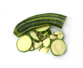 Canvas Print - Fresh cutted zucchini isolated on a white background. Design element for product label.