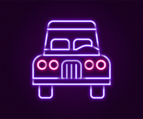 Wall Mural - Glowing neon line Car icon isolated on black background. Front view. Colorful outline concept. Vector