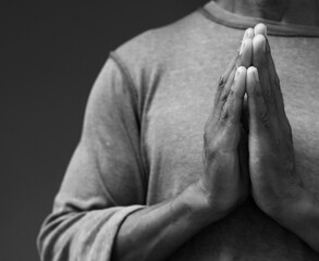 praying for God with hands on white black stock image stock photo	