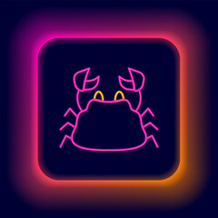 Sticker - Glowing neon line Crab icon isolated on black background. Colorful outline concept. Vector