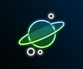 Wall Mural - Glowing neon line Planet Saturn with planetary ring system icon isolated on black background. Colorful outline concept. Vector