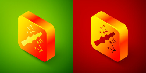 Sticker - Isometric Magic wand icon isolated on green and red background. Star shape magic accessory. Magical power. Happy Halloween party. Square button. Vector