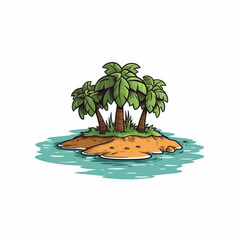 Wall Mural - A cartoon illustration of an island with palm trees. Generative AI.