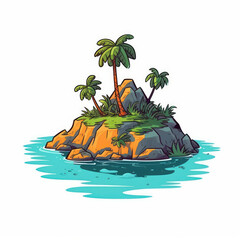 Wall Mural - A cartoon illustration of an island with palm trees. Generative AI.