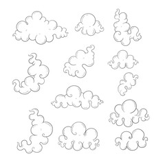 Wall Mural - Set of vector clouds in asian, chinese, japanese style. Oriental clouds in different shapes. Cartoon illustration isolated on white background