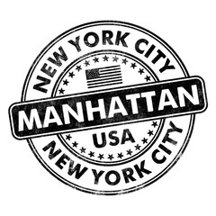 Borough of Manhattan, New York City circular rubber stamp seal with distressed texture isolated on transparent background