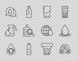 Wall Mural - Set line Recycle clean aqua, Chemical formula for H2O, Glass with water, Bottle of, Water drop speech bubbles, Big bottle, and icon. Vector