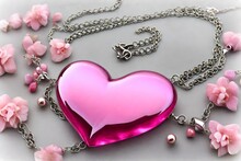 Heart Shaped Necklace With Pink Roses